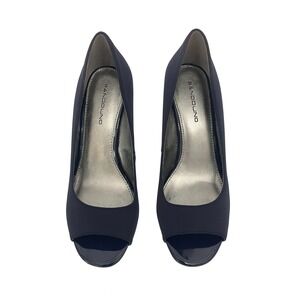 Bandalino Navy Blue Peep Toe Wedge Heels Women's Shoes Size 7.5M
